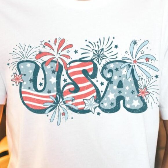 Retro USA Shirt, Groovy Patriotic 4th of July Stars And Stripes Tee - Picture 3 of 3